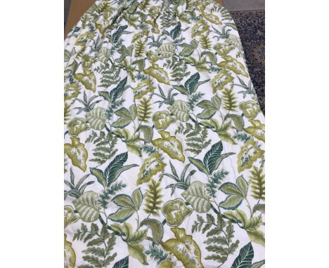 Three pairs of cotton Pierre Frey "Florida vert" interlined curtains made by Cotswold Curtain & Interior with fixed double pe
