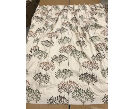 A pair of linen type Fairfield Mill "Liberty floral" curtains with black out linings and fixed triple pencil pleat headings a