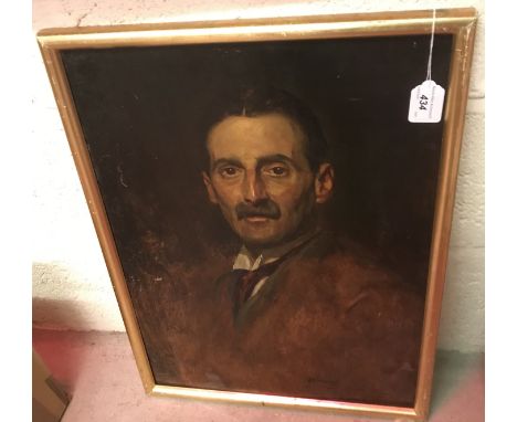 EARLY 20TH CENTURY SCHOOL "Bust portrait of a man with maroon tie", oil on board, indistinctly signed J. Hussey? and dated 19