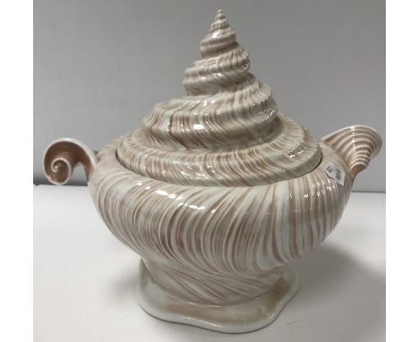 An Arje Griejst for Royal Copenhagen pink and white shell tureen and cover, bearing Royal Copenhagen Denmark mark to base and