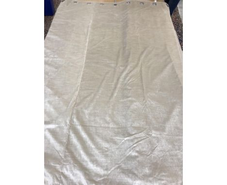 Two pairs of Dunelm velour lined curtains with eyelet headings, in plain cream / silver, 228 cm drop x 228 cm wide at bottom 