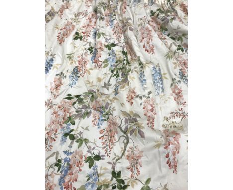 A pair of cotton "Wisteria and Laburnum" by Texta Ltd interlined curtains with taped pencil pleat headings, approx. 134 cm dr