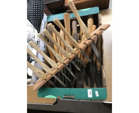 A collection of 55 various woodworking chisels and other similar tools, all steel/wooden handled, including eight Marples exa