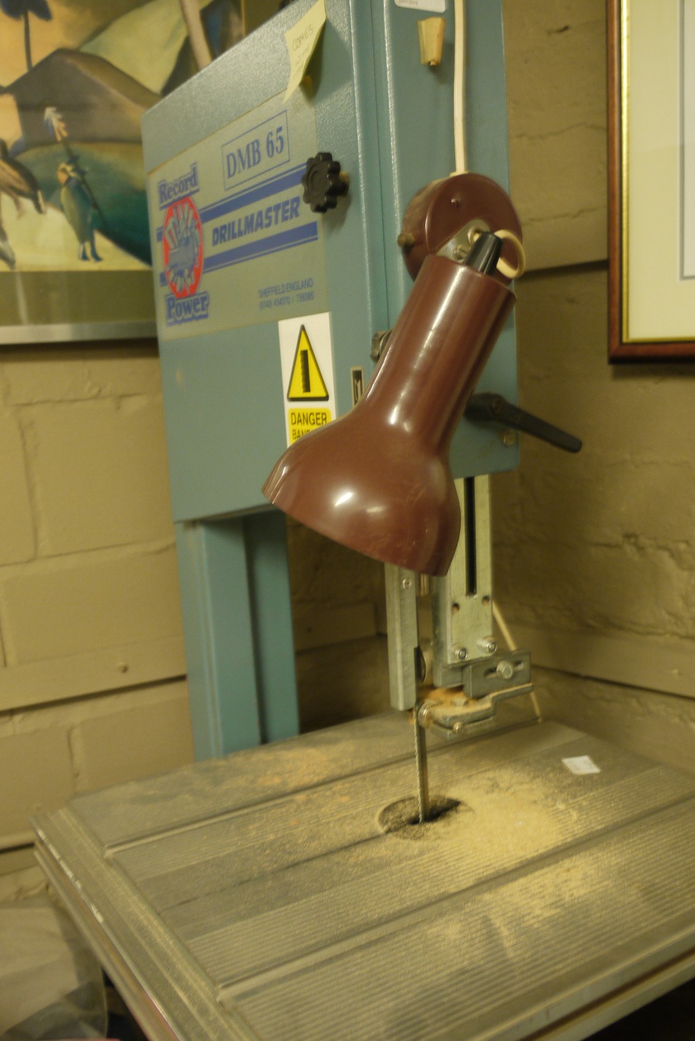 A Record power drill master DMB 65 bandsaw on platform