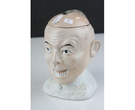 Ceramic Lidded Jar in the form of a Chinese Man, 17cms high