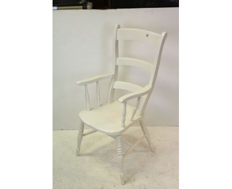 19th century Ladder Back Country Elbow Chair, painted white, 110cms high