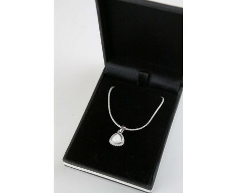 Silver and CZ Pendant Necklace with Opal Panel