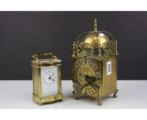 Gilt Brass 17th century Style Lantern Clock together with a Gilt Brass Cased ' Henley ' Battery Operated Carriage Clock 