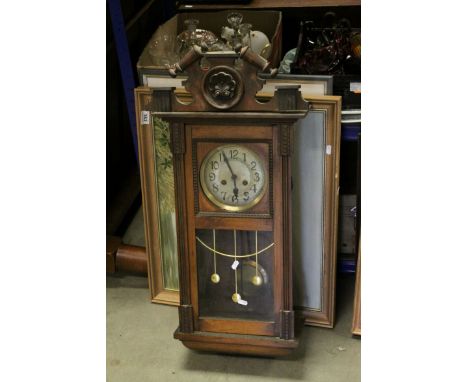 Late 19th / Early 20th century Wall Clock, with Gilt Brass Face and Glass Panel with Brass McKintosh Style decoration, 67cms 