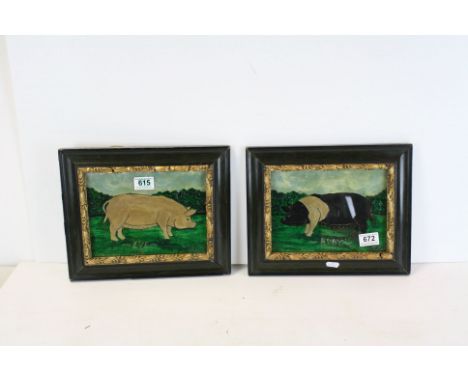 Pair of Paintings of Pigs titled ' Ruby ' and  ' Eve '