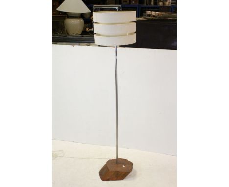 Contemporary Standard Lamp with a Metal Support set into a Wooden Block Base