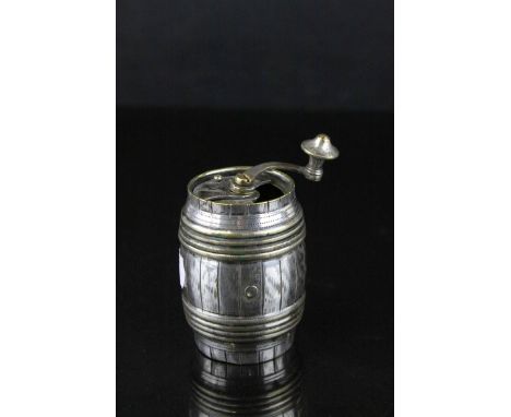 Antique Silver Plate Grinder in the form of a Barrel