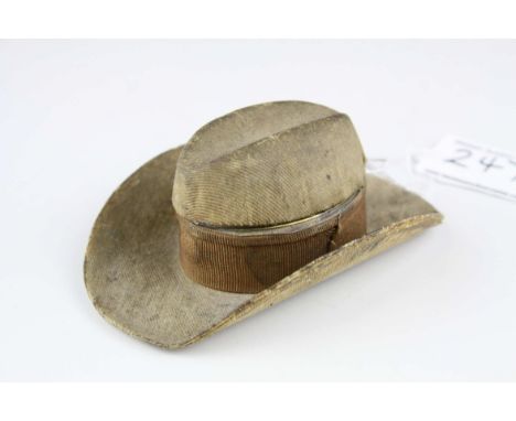 Edwardian novelty travelling inkwell in the form of a cowboy slouch hat, opening to reveal inkwell with original glass liner,