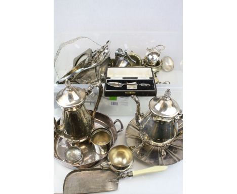 Collection of Silver Plate including Swing Handled Bowls, Tea Service, etc