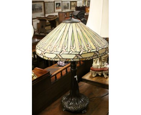 Art Nouveau Style Table Lamp, the metal base in the form of a Tree with a Large Tiffany Style Shade, 73cms high