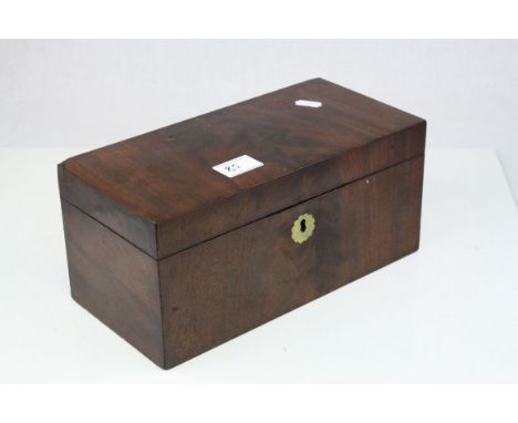 19th century Mahogany Tea Caddy of Square Form, the hinged lid opening to reveal two lidded tea boxes together with a glass m