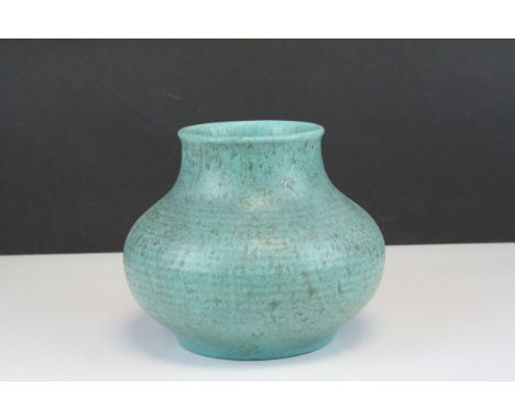 Royal Lancastrian Ribbed Ceramic Green Glazed Vase, impressed E.T.R to base, 15cms high