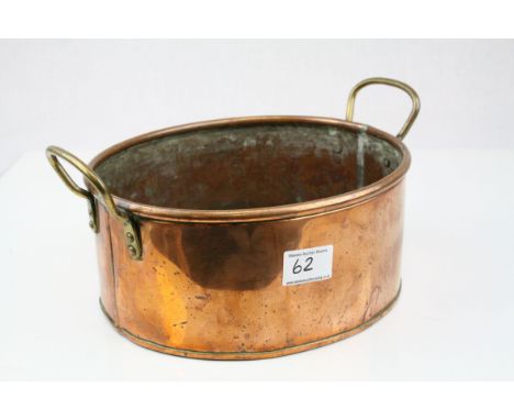 Copper Oval Planter with Twin Brass Handles, 31cms long