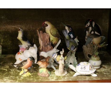 Box containing Goebel Birds, Beswick, Tuscan and others plus an Aynsley Elephant and Tortoise