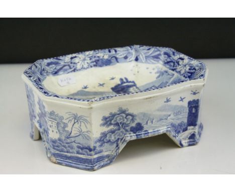 19th Century blue and white Spode dogs food bowl 