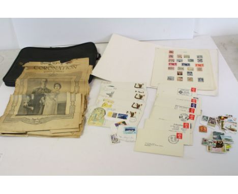 Stamps - Collection including Penny Black (margin cut and bottom of stamp cut) plus a Quantity of Loose Stamps, Folder of Nin