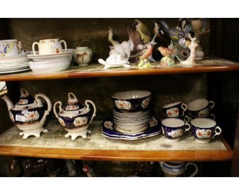 19th century Welsh Gaudy Part Tea Service including Tea Pot, Lidded Sugar Bowl, Slop Bowl, Six Cups, Eight Saucers and Two Sa