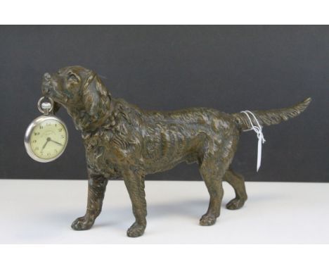 Spelter Pocket Watch Holder in the form of a Standing Gun Dog, with pocket watch, 34cms long