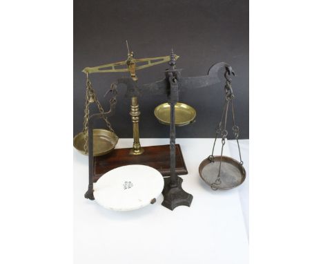 Cast Iron Balance Scales with Ceramic Pan together with Brass Balance Scales