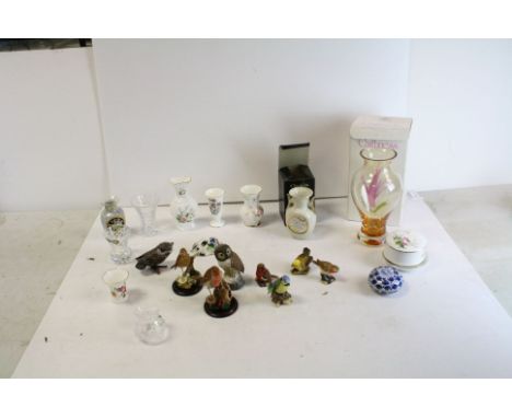 Boxed Caithness Glass Vase, Aynsley Ceramics, Various Bird Ornaments and other Ceramics and Glass