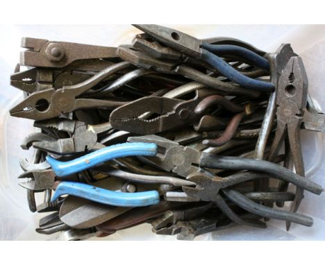 Box of Mostly Vintage pliers and related tools