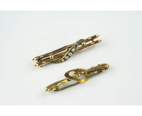 9ct Gold Victorian Sweetheart Brooch and a 9ct Gold Seed Pearl Brooch