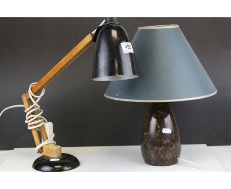A vintage anglepoise lamp together with a serpentine stone lamp with shade.