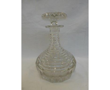 A good Georgian cut glass ship's decanter of tapering, ribbed form, with wide and original mushroom stopper. 