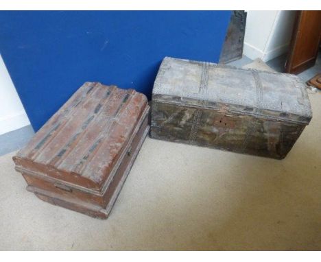 A rare Nathaniel Gladman (1700-1799) original horse fur clad and metal travel trunk with iron carrying handles, internal labe