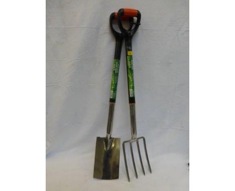 A Green Blade stainless border fork and spade, unused. 