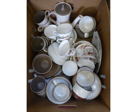 A Denby six setting breakfast set, a Poole pottery nine setting coffee set and a Windsor china tea set. 