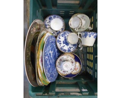 An assortment of mixed ceramics including three Spode Copeland Peplow coffee cans and saucers exclusive to Harrods etc. 