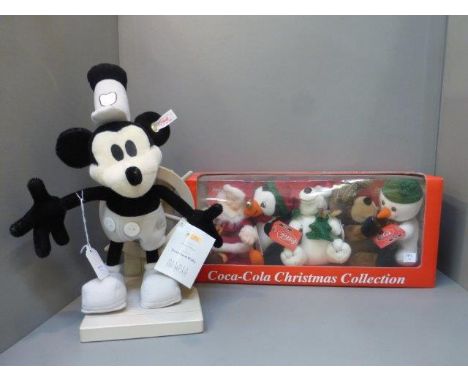 A Steiff Walt Disney Showcase Collection limited edition Mickey Mouse Steamboat Willie, no. 05885/10000 and a 1996 Coca-Cola 