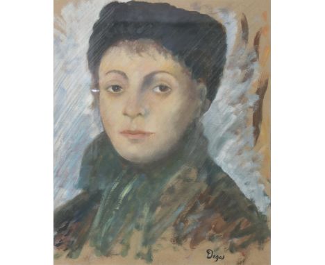 After Edgar Degas, a framed pastel, portrait of Josephine Gaujelin. 36cm x 30cm.