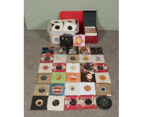 A box and a carry case of assorted singles records, to include a collection of reggae examples on Trojan label, Michael Jacks