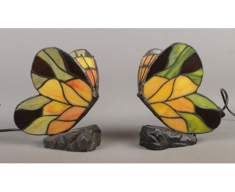 A pair of Loxton Lighting Tiffany style table lamps, formed as butterflies.