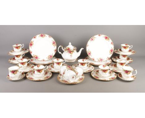 A quantity of Royal Albert Old Country Roses dinnerwares. To include teapot, cups and saucers, side plates and dinner plates.