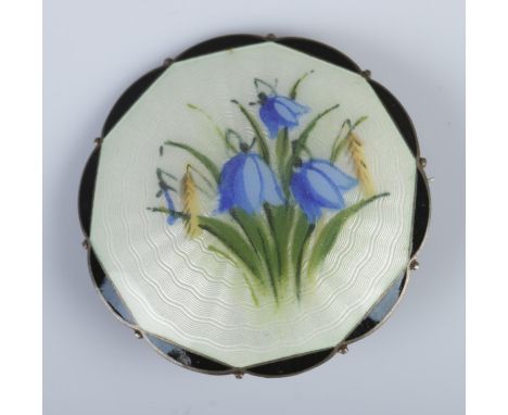 A Norwegian silver and guilloche enamel brooch by O.F Hjortdahl depicting bluebell flowers. Total weight 15.29g.