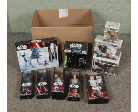 A collection of Star Wars action figures including Darth Vader, Flame Trooper, BB-8, Rey, Tie Fighter Pilot etc with four Fun