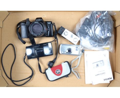 Various Cameras, an Edixa 16 spy camera, shutter working, body VG, Pentax Optio WP digital compact, with manuals, charger, an