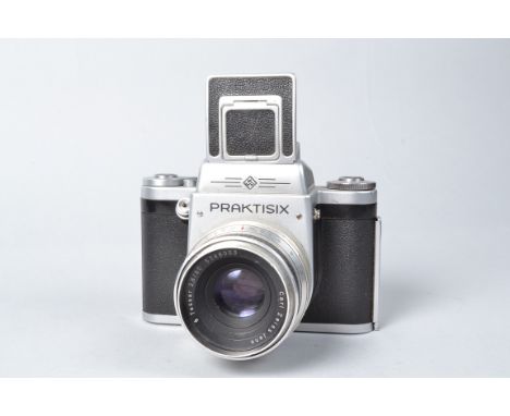 A K W Praktisix Medium Format Camera, shutter working, body G, with Carl Zeiss Jena 80mm f/2.8 lens, serial no 5348003, barre