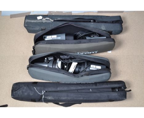Elinchrom D Lite 2 Flash Heads, four flash heads, with power  cables, two soft boxes, in carry bags, four light stands, in tw