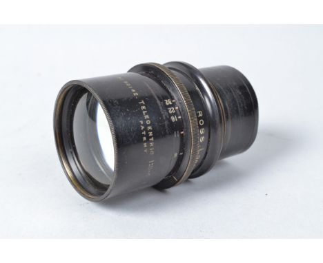 A Ross 9'' f/5.4 Telecentric Lens, early telephoto lens, circa 1912-1922, serial no 90142, barrel G, light marks, some brassi