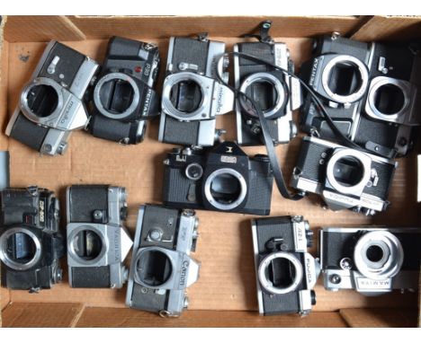 A Tray of SLR Camera bodies, including Minolta SR-7, SRT 101, XG-M, Canon FT QL, Sigma mark-1, Pentax P30 (2) and other examp