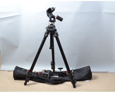 A Manfrotto Silvestri 055C Aluminium Tripod, with Manfrotto 141RC pan and tilt head, in Benbo bag, with a Kennet ball head an